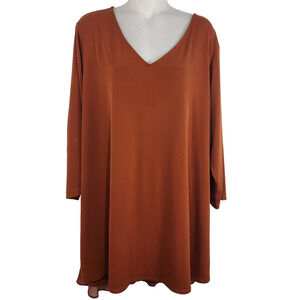 Susan Graver Womens Top 2X Liquid Knit Brown Peplum Chiffon Overlay A308258